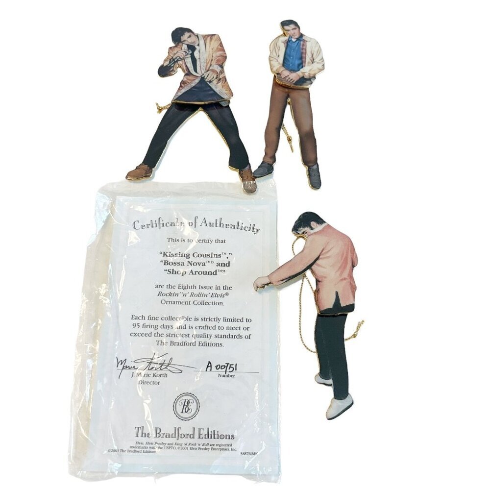 Set of 3 Bradford 2000 Rockin n Rollin Elvis Presley Ornament A00751 COA 38878 - Picture 11 of 11